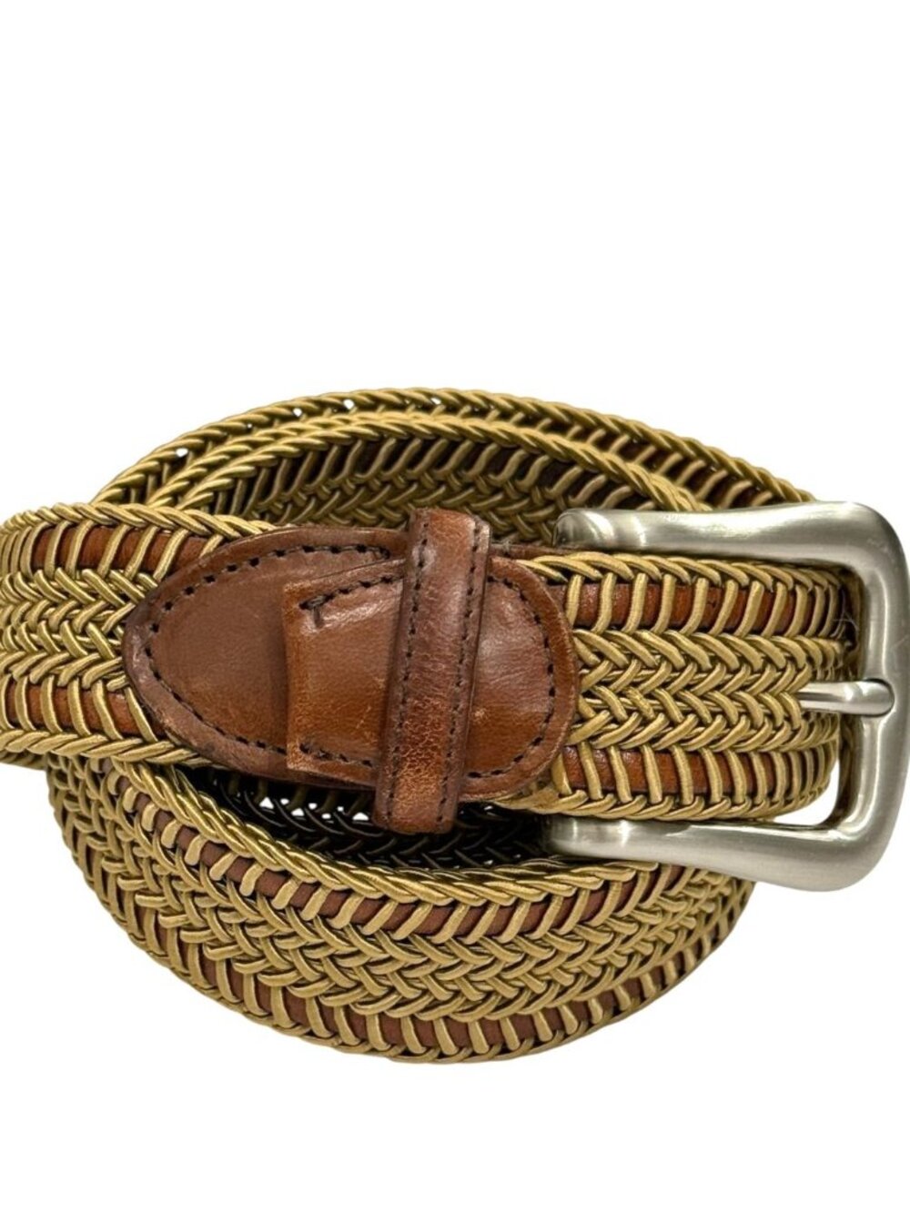Torino Men's Belt Braided Leather Adjustable Brown Tan Silver Buckle USA Size 38